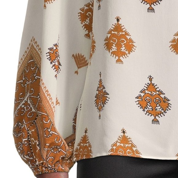 Kobi Halperine Women Ryan Ivory Silk Geometric Patterned Printed Blouse Top - Picture 4 of 4
